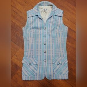 Vintahe Rhodes 1970s Blue and Pink Plaid Sleeveless Leisure Shirt